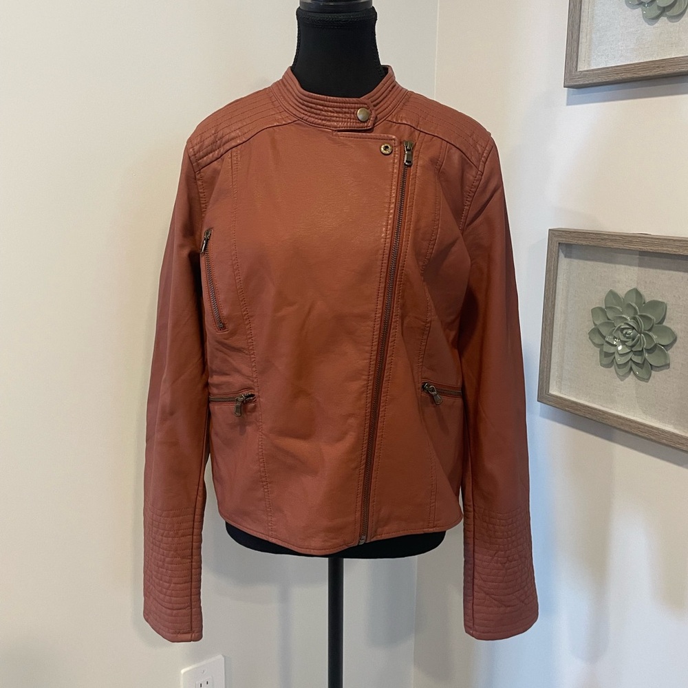 Never Worn! Anthropologie ett:twa Caramel Vegan Leather Moto Jacket